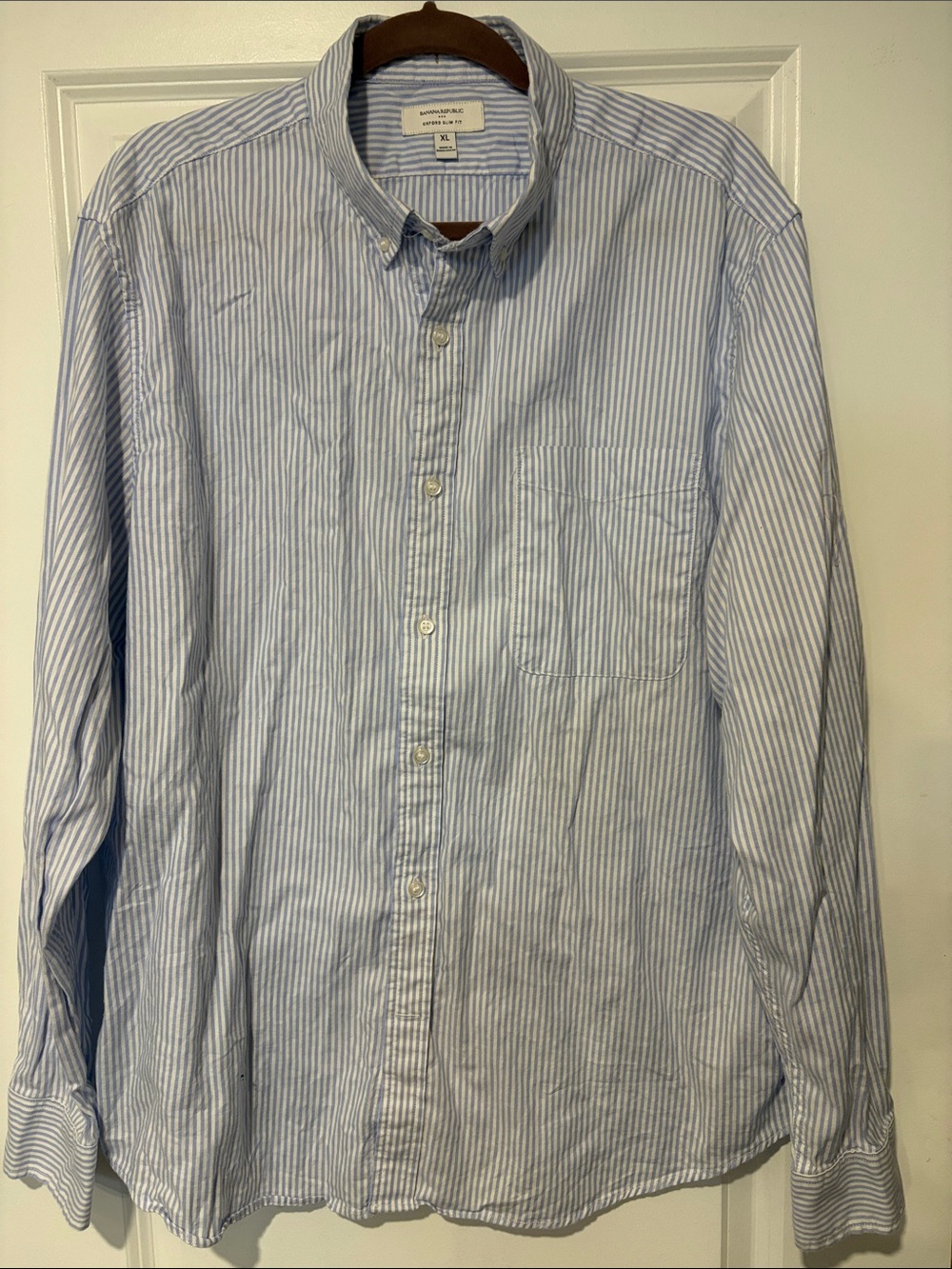 Banana Republic Factory Light Blue and White Striped Button-Down Shirt